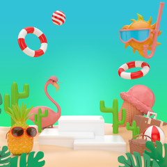 3d render podium for product on summer time