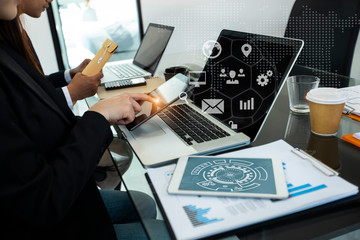 businessman with stock chart. Team project investment manage working project.	