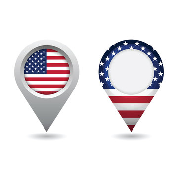 USA Flag Location Pin, Map Pointer. Vector Illustration.