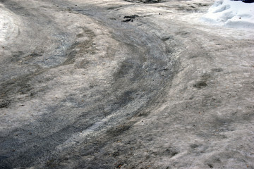 Frozen raw streets of the city paths and parks