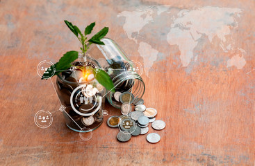 Profit on deposit in bank and dividend for stock investment concept. growing and saving money.