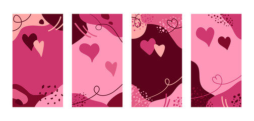 Vector set of Valentines Day abstract pink backgrounds with hearts and copy space for text. Banners