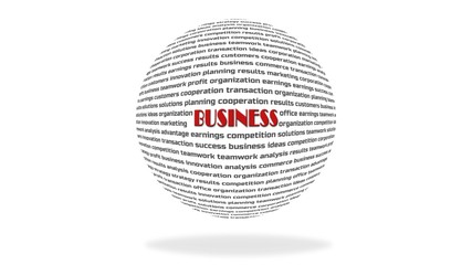 world ball with business lettering and shadow on the ground - word BUSINESS as title in red colour - isolated on white background - 3D illustration