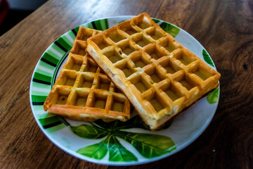 Thai waffles with chocolate on a plate 