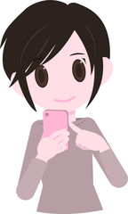 スマートフォンをさわる女性