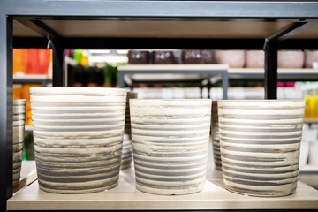 Ceramic flower pots in the interior