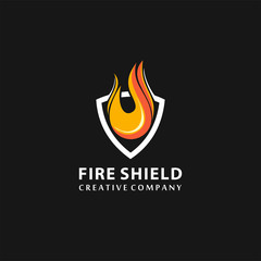 Shield Fire Logo Design Element, security logo ,vector, logo design inspiration