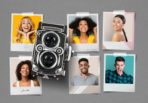 Blank Instant Photo Frame Mockup Set with Camera