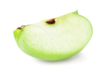 Green apple slice isolated on white background. cut of green apple