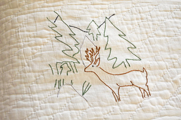 Antique hand embroidery deer