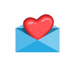 heart in letter. love symbol in envelope icon. cartoon flat Illustration vector isolated in white background.