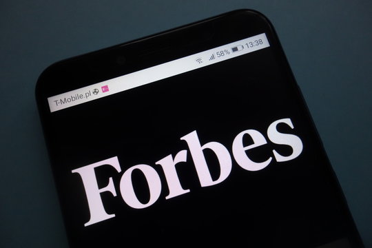 KONSKIE, POLAND - OCTOBER 28, 2018: Forbes logo on smartphone