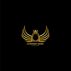 golden winged shield with crown logo / heraldry symbol