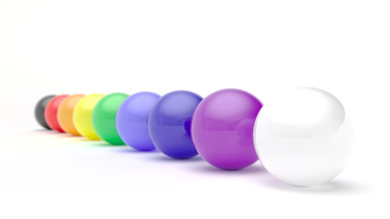 3D illustration bright balls of all colors on a white background.