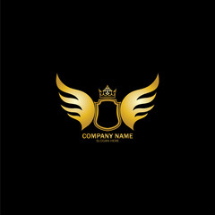 golden winged shield with crown logo / heraldry symbol