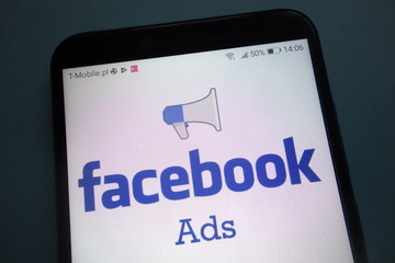 KONSKIE, POLAND - OCTOBER 28, 2018: Facebook Ads logo on smartphone