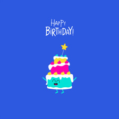Birthday cake for greeting card. Vector graphics.