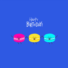 Macaroons birthday card. Cute, funny macaroons. Vector graphics. - 328563100
