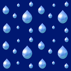 Vector Rain Pattern, Falling Droplets, Rain Background, Drops on a Blue Backdrop.