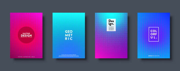 Halftone abstract background with dots. Colorful gradient design. Modern geometric banners with circles. Pop art. Vector illustration.