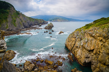 Fototapeta na wymiar Amazing view of the Atlantic coast near the island of Gastelugache. Basque country. Northern spain