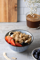 Healthy Homemade Oatmeal with Strawberries & Blueberries 