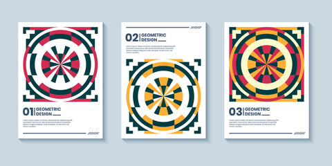 Set of three abstract retro style covers backgrounds with geometric shape. Colorful geometry backgrounds, applicable for Cover, Poster, Card Design