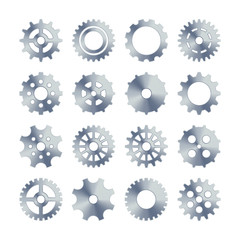 Gear wheels set. Retro vintage metal cogwheels collection. Industrial icons. Vector illustration.