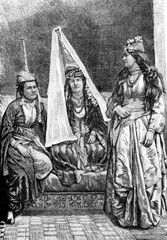 Maronite women portrait, the bride in the middle, ethnoreligious Christian group of Lebanon
