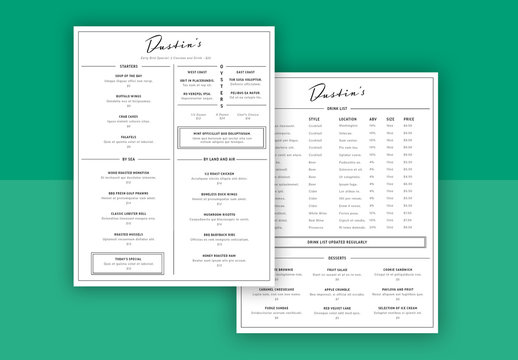 Black and White Menu Layout