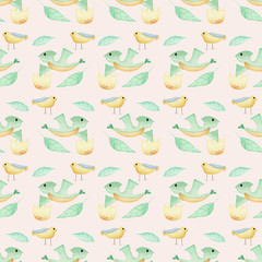 birds and dino, seamless pattern