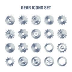 Gear wheels set. Retro vintage metal cogwheels collection. Industrial icons. Vector illustration.