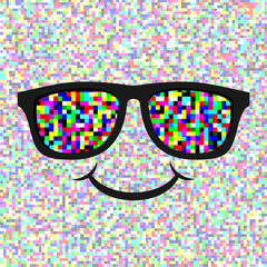 Design of funny face with colorful sunglasses
