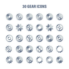 Gear wheels set. Retro vintage metal cogwheels collection. Industrial icons. Vector illustration.