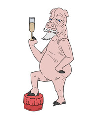Design of elegant pig illustration