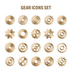 Gear wheels set. Retro vintage metal cogwheels collection. Industrial icons. Vector illustration.