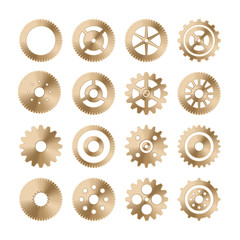Gear wheels set. Retro vintage metal cogwheels collection. Industrial icons. Vector illustration.