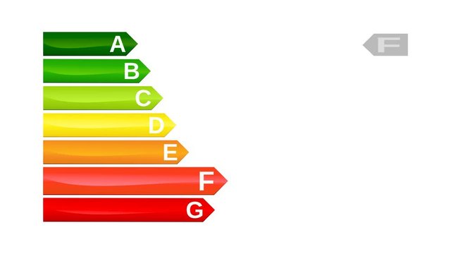 étiquette énergie reflet métal avec passage de la classe G à A (boucle fond blanc, transparence avec couche alpha)