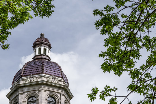 Old dome seen though green leaves
