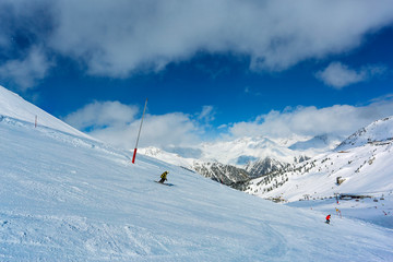 Landscape of snowy mountains in the Austrian Tyrol in the middle of a beautiful winter