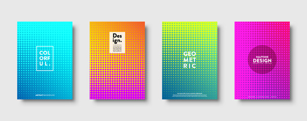 Halftone abstract background with dots. Colorful gradient design. Modern geometric banners with circles. Pop art. Vector illustration.