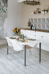 Spring interior of a bright kitchen in a modern style.