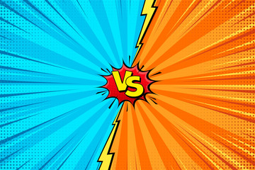 Cartoon comic background. Fight versus. Comics book colorful competition poster with halftone elements. Retro Pop Art style. Vector illustration. © 32 pixels