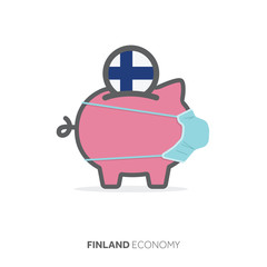 Finland healthcare savings. Piggy bank with medical face mask