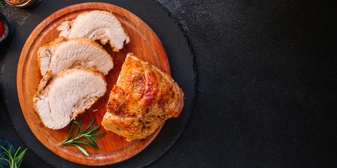 meatloaf, pork meat tasty and healthy grill food bbq, menu concept. background. top view. copy space