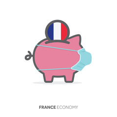 France healthcare savings. Piggy bank with medical face mask