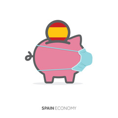 Spain healthcare savings. Piggy bank with medical face mask