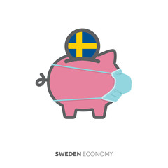 Sweden healthcare savings. Piggy bank with medical face mask