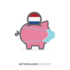 Netherlands healthcare savings. Piggy bank with medical face mask