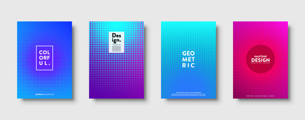 Halftone abstract background with dots. Colorful gradient design. Modern geometric banners with circles. Pop art. Vector illustration.